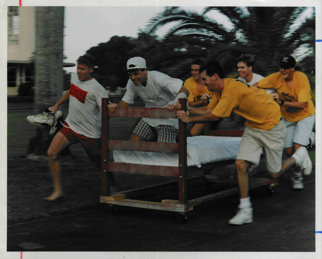 Bed races at the campus mall to celebrate Founders' Week, 1992